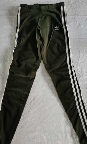 Adidas Khaki Green Cropped Leggings Size xs - Picture 2 of 8